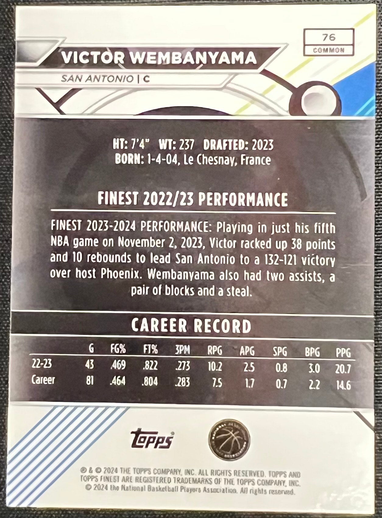 Basketball Victor Wembanyama #76 (Topps Finest)