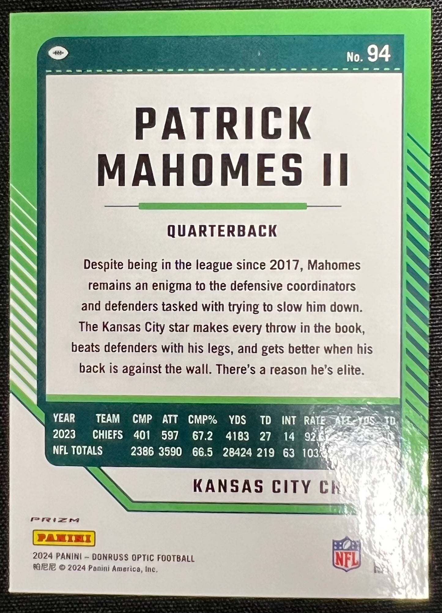 Patrick Mahomes II #94 (Panini-Donruss Optic Football)