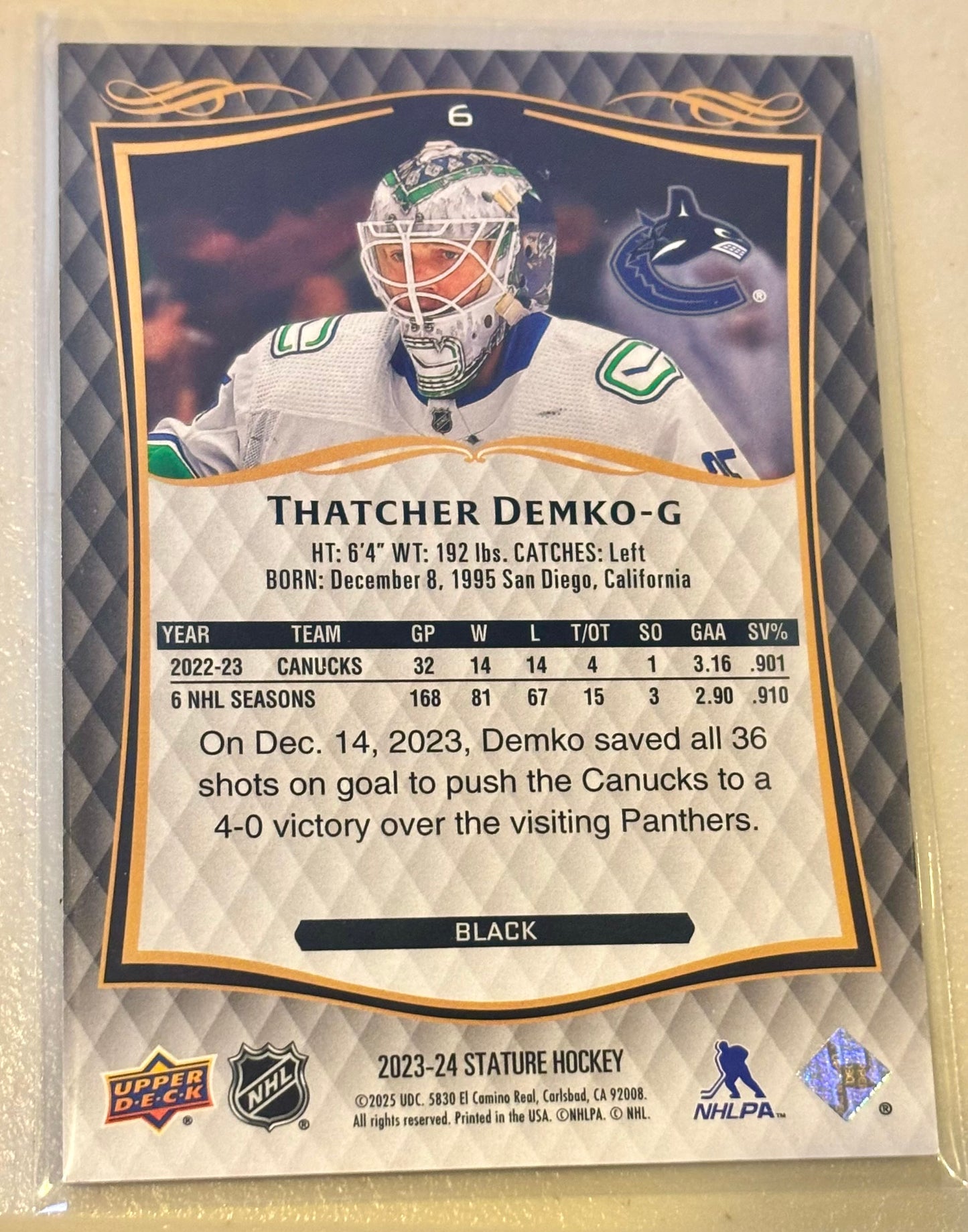 Thatchet Demko - 2025 Upper Deck Stature Black - #6