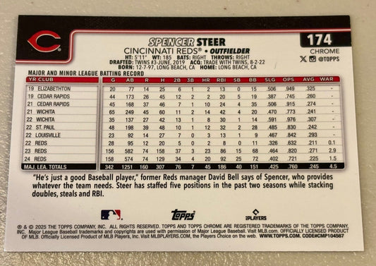 Sport Cards - Spencer Steer - 2025 Topps Chrome Lightboard Logo - 174 - Fan - Tastic Cards & Comics - Topps