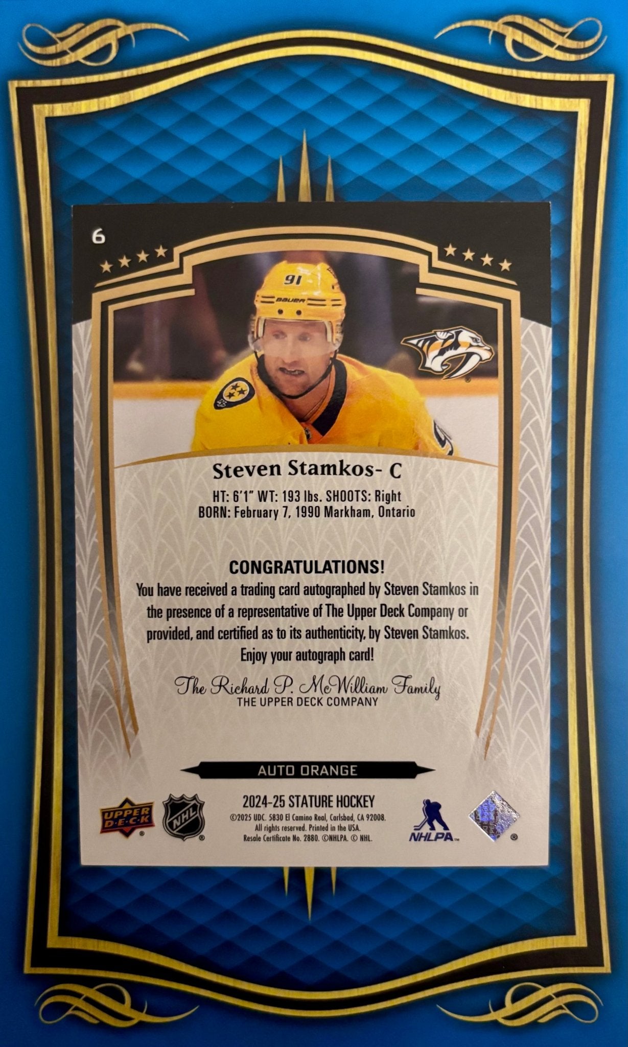 Sport Cards - Steven Stamkos - 2025 Upper Deck Stature Gold Auto - 6 - Fan - Tastic Cards & Comics - Upper Deck