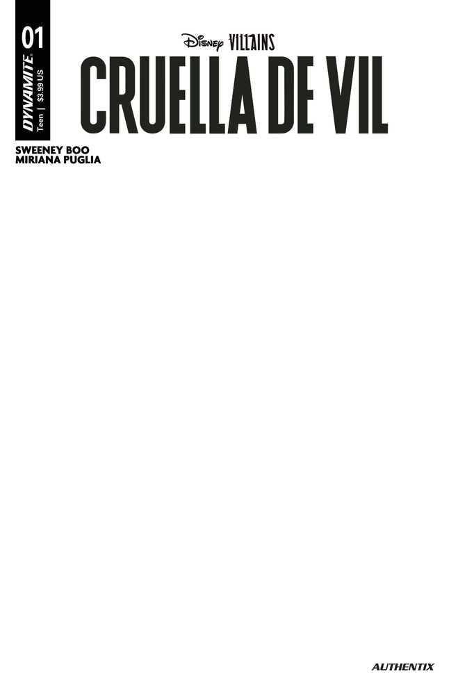 Disney Villains Cruella De Vil #1 Cover E Blank Authentix