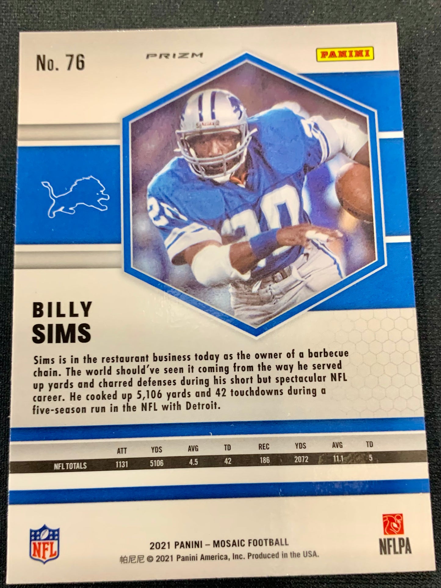 Billy Sims - #76 - 2021 Mosaic - Holo