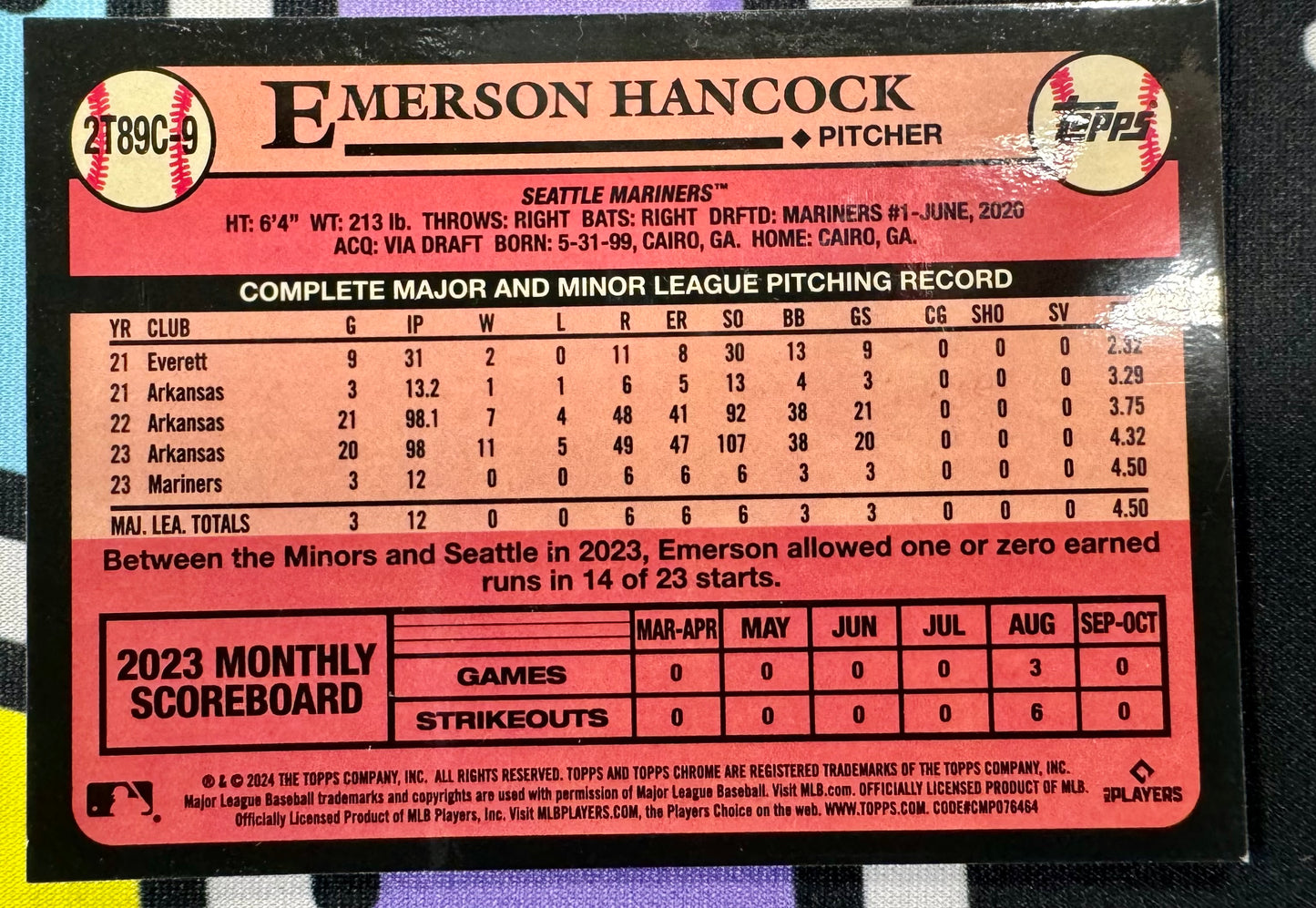 Emerson Hancock - 2024 Topps - #2T89C-9 - RC Mojo