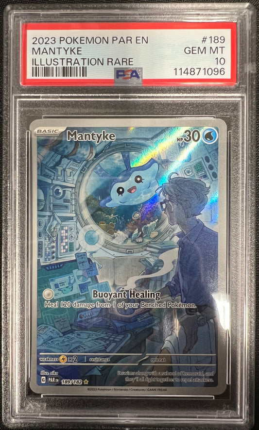 Pokemon Mantyke 189/182 (Paradox Rift Illustration Rare) Graded 10