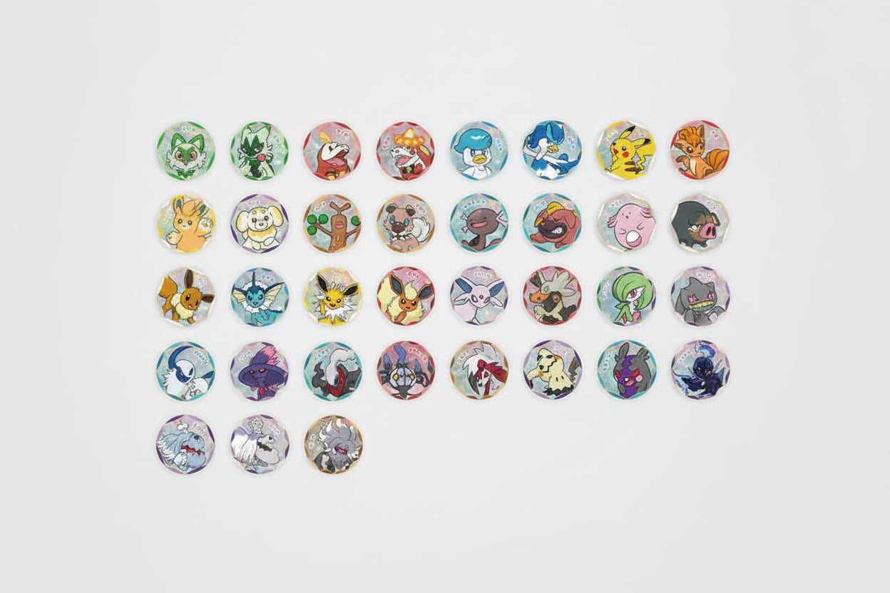 Collection of colorful cartoon character buttons on a white background