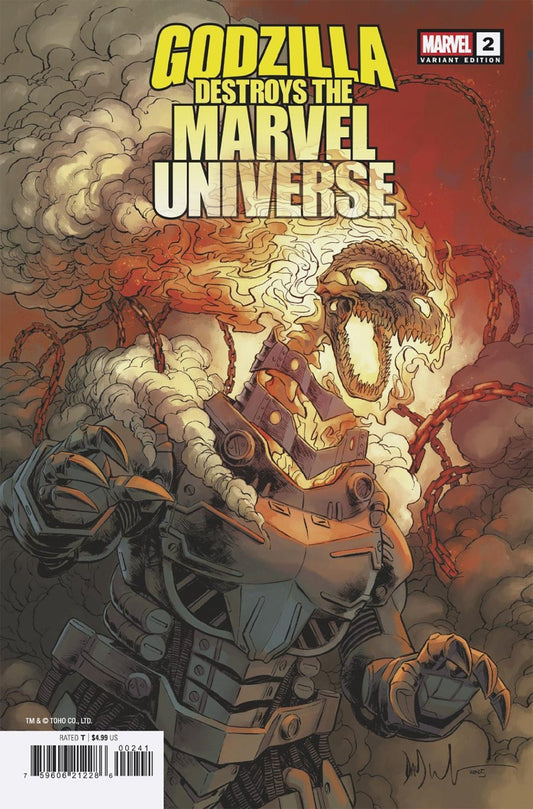 Comics - Godzilla Destroys The Marvel Universe 2 Dave Wachter Marvelized Mecha - Ghost Riderzilla Variant - Fan - Tastic Cards & Comics - Marvel Comics