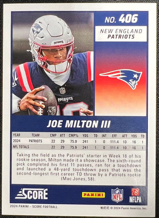 Sport Cards - Football Joe Milton III 406 (Panini Score 2024 Rookie) - Fan - Tastic Cards & Comics - Panini