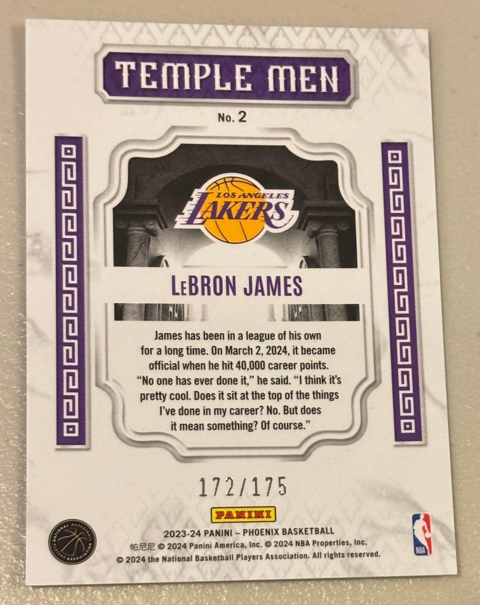 Sport Cards - Lebron James - 2023 Panini Phoenix Temple Men - 2 - Fan - Tastic Cards & Comics - Panini