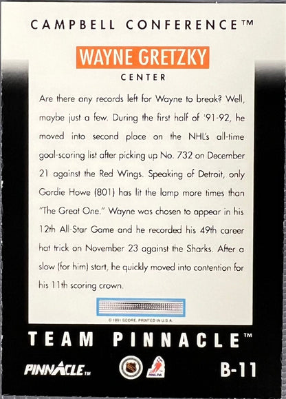 Sport Cards - Wayne Gretzky - 1991 Pinnacle Team Pinaccle - B - 11 - Fan - Tastic Cards & Comics - Pinnacle