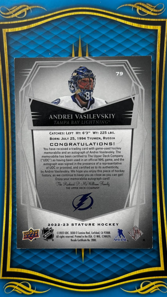 Sport Cards - Andrei Vasilevskiy - 2025 Stature - Patch Auto /5 - 79 - Fan - Tastic Cards & Comics - Upper Deck