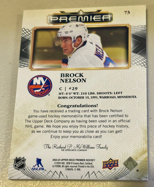 Sport Cards - Brock Nelson - 2023 Upper Deck Premier Jersey - 73 - Fan - Tastic Cards & Comics - Upper Deck