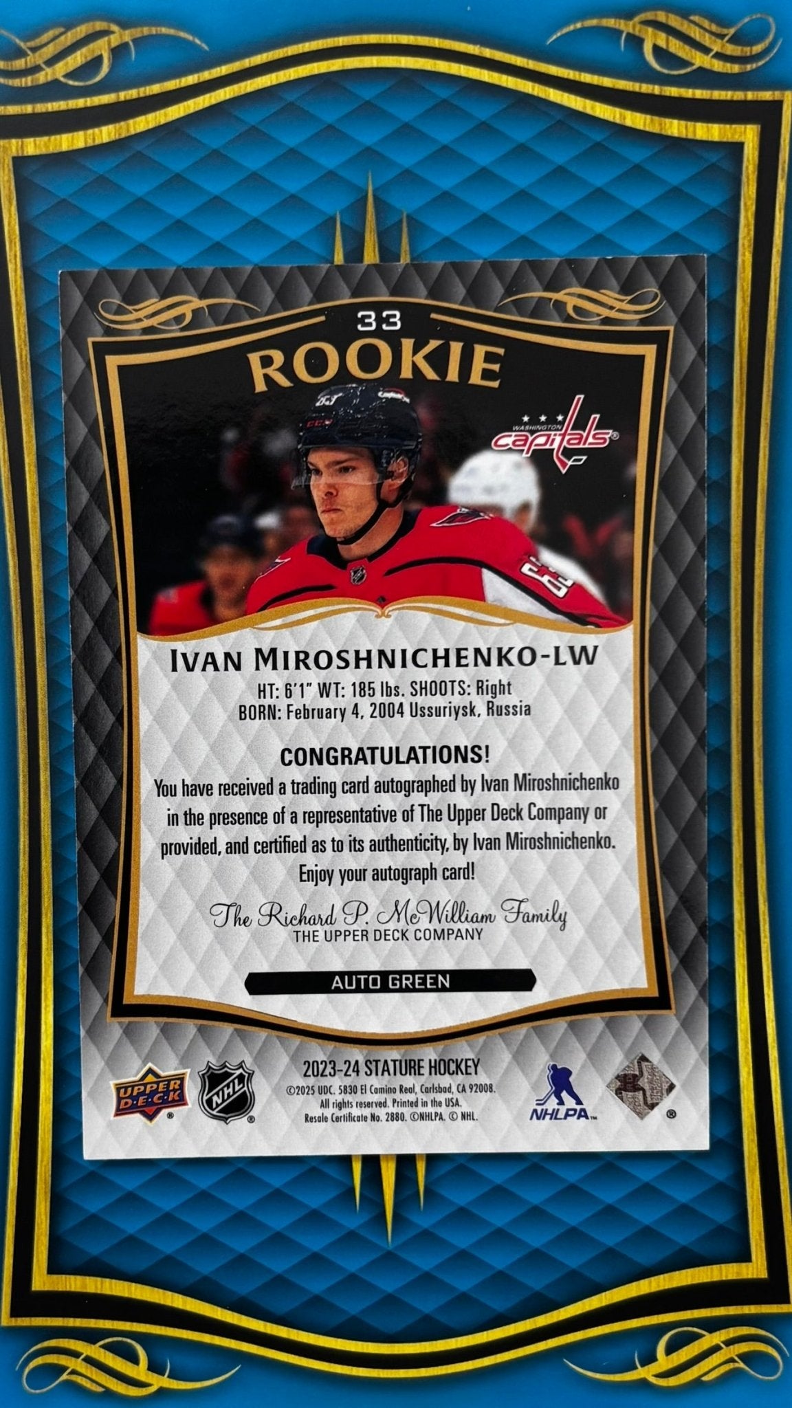 Sport Cards - Ivan Miroschnichenko - 2025 Stature - RC Auto /199 Green - 33 - Fan - Tastic Cards & Comics - Upper Deck
