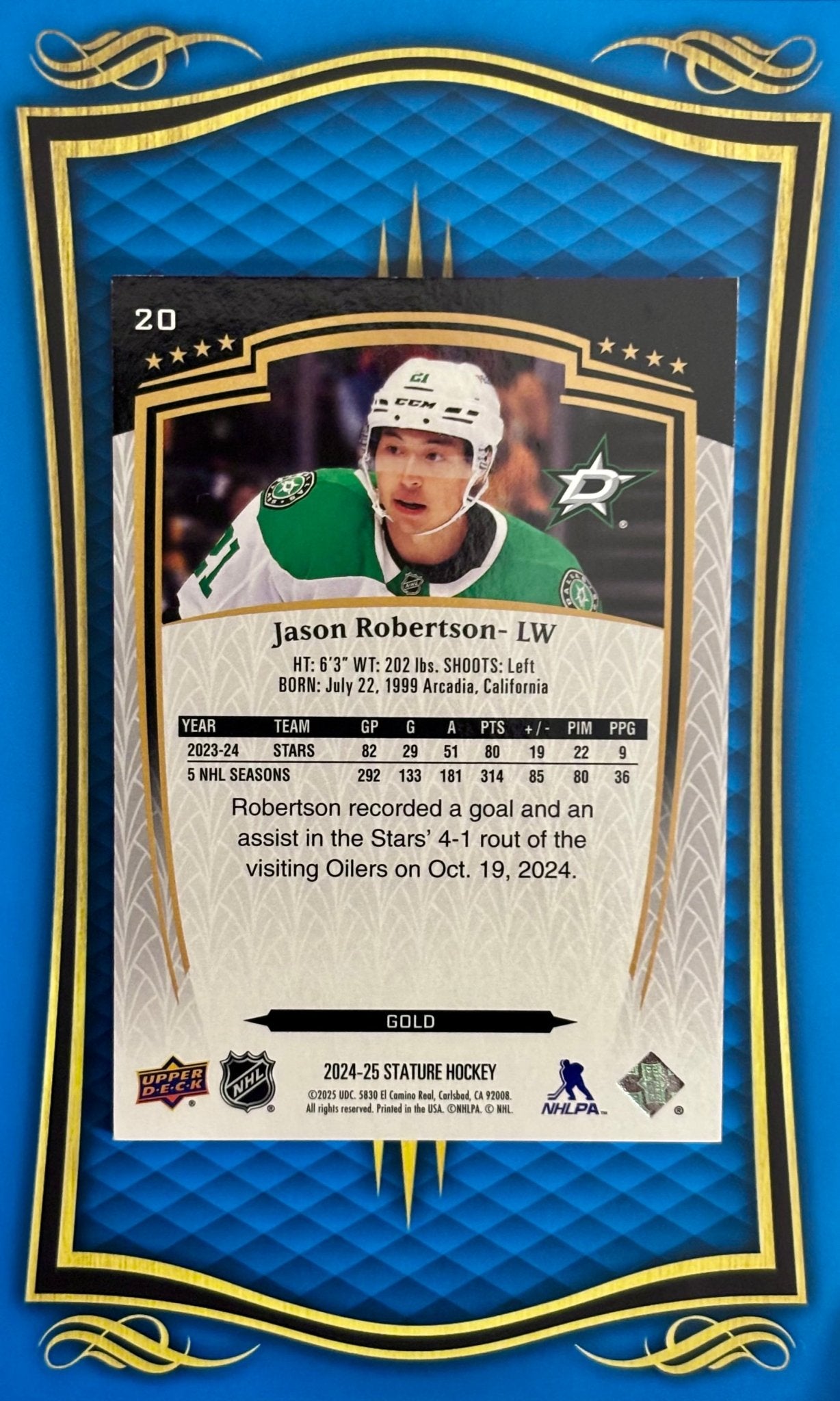 Sport Cards - Jason Robertson - 2025 Upper Deck Stature Gold - 20 - Fan - Tastic Cards & Comics - Upper Deck