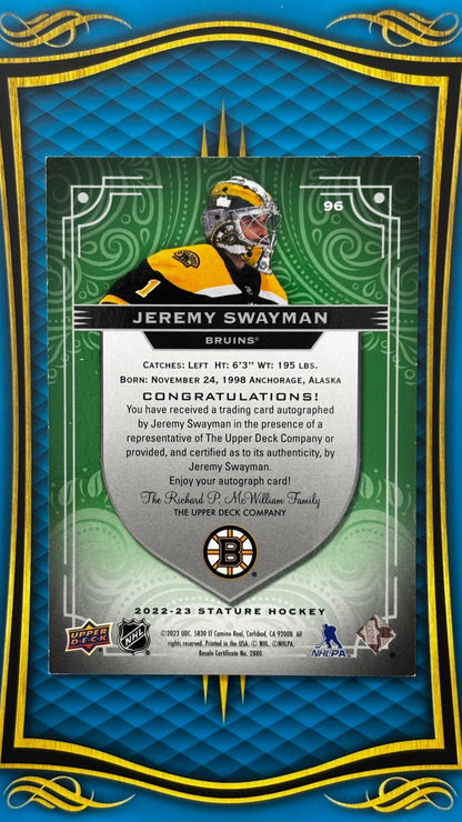 Sport Cards - Jeremy Swayman - 2025 Stature - Green Auto /50 - 96 - Fan - Tastic Cards & Comics - Upper Deck