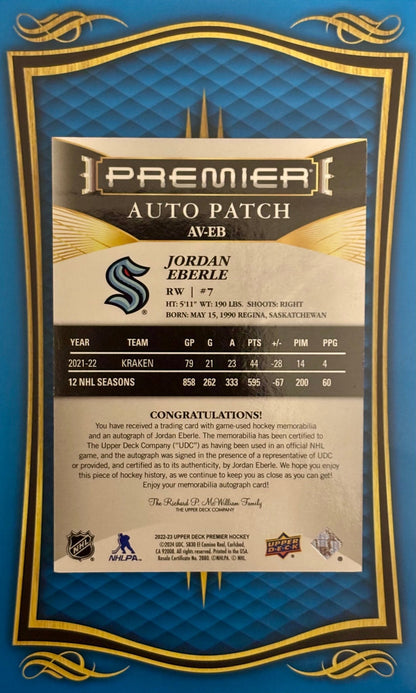 Sport Cards - Jordan Eberle - 2023 Upper Deck Premier Auto Patch - AV - EB - Fan - Tastic Cards & Comics - Upper Deck