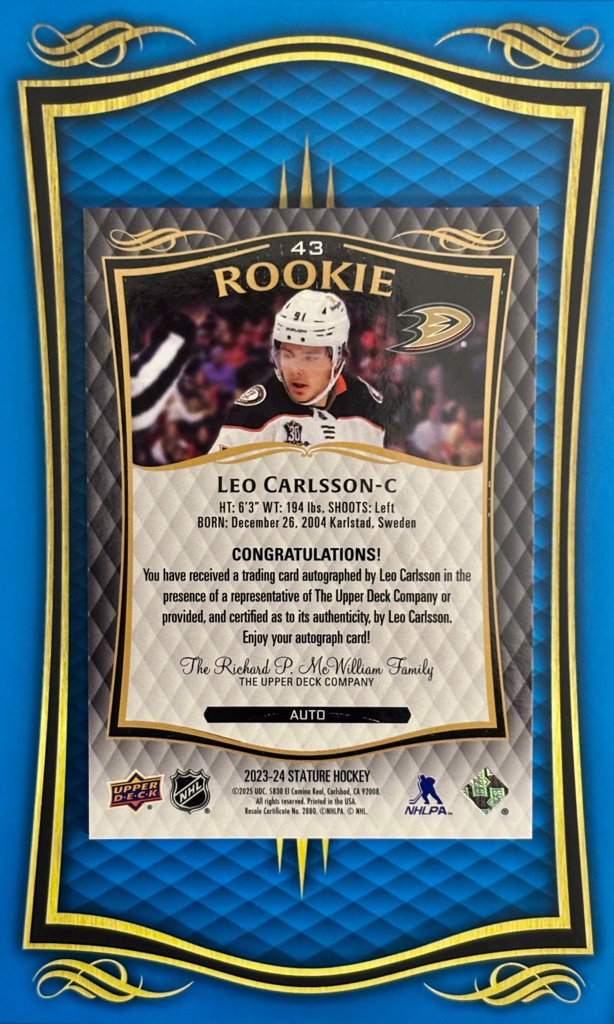 Sport Cards - Leo Carlsson - 2025 Upper Deck Stature Green Autograph - 43 - Fan - Tastic Cards & Comics - Upper Deck