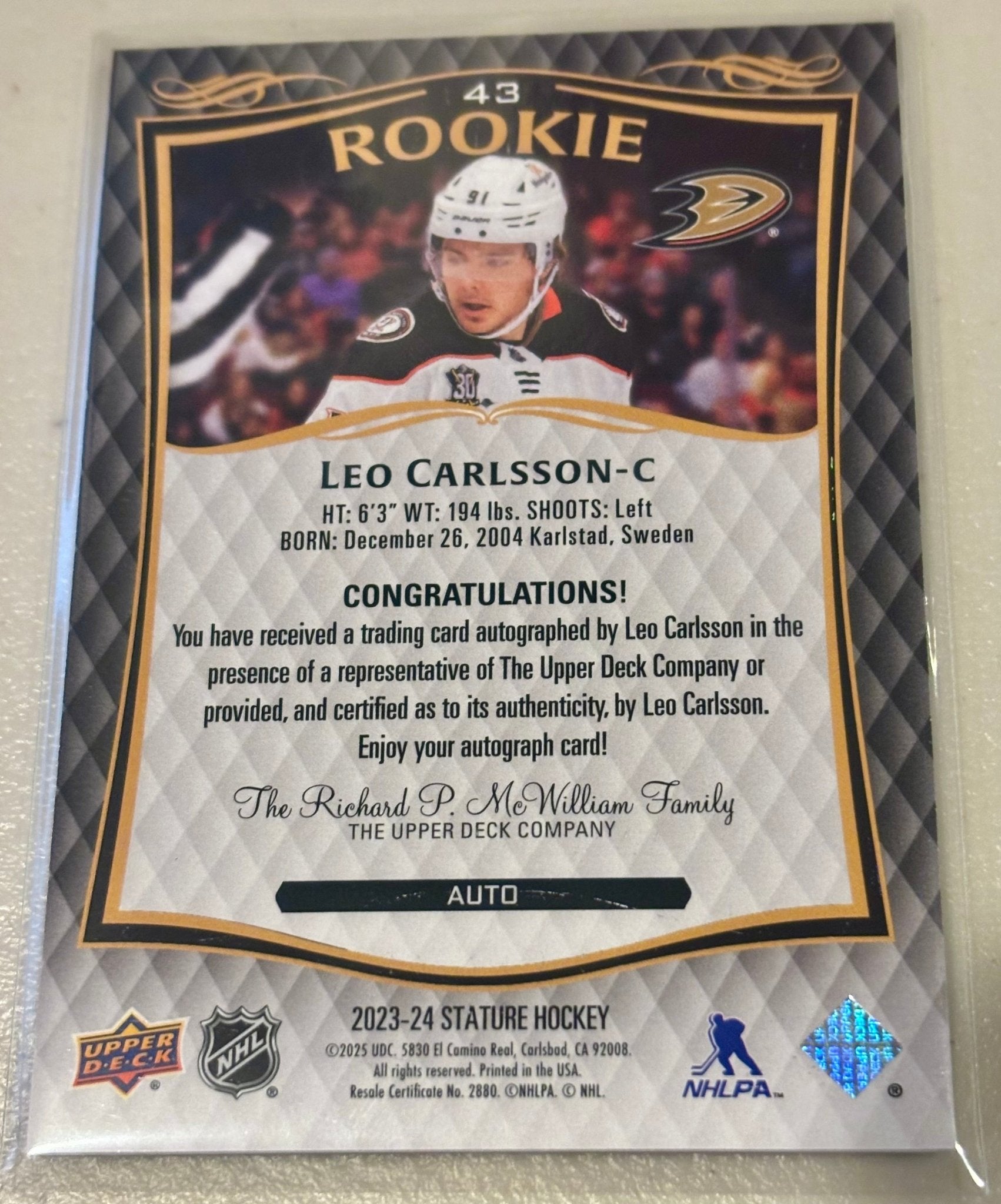 Sport Cards - Leo Carlsson - 2025 Upper Deck Stature Green Autograph - 43 - Fan - Tastic Cards & Comics - Upper Deck