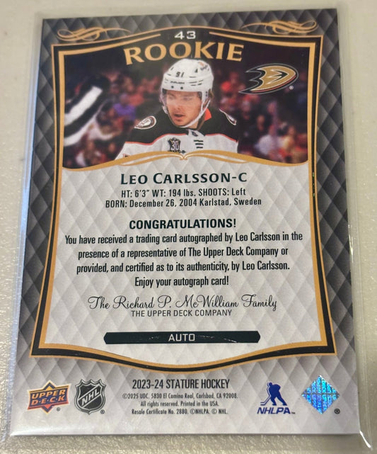 Sport Cards - Leo Carlsson - 2025 Upper Deck Stature Green Autograph - 43 - Fan - Tastic Cards & Comics - Upper Deck