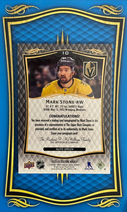 Sport Cards - Mark Stone - 2025 Upper Deck Stature Green Autograph - 10 - Fan - Tastic Cards & Comics - Upper Deck