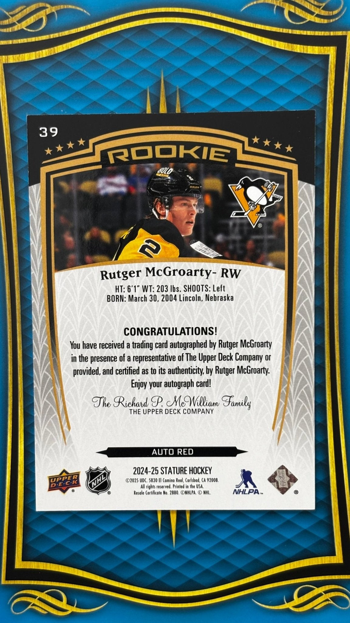 Sport Cards - Roger McGroarty - 2025 Stature - RC Auto Red /99 - 39 - Fan - Tastic Cards & Comics - Upper Deck
