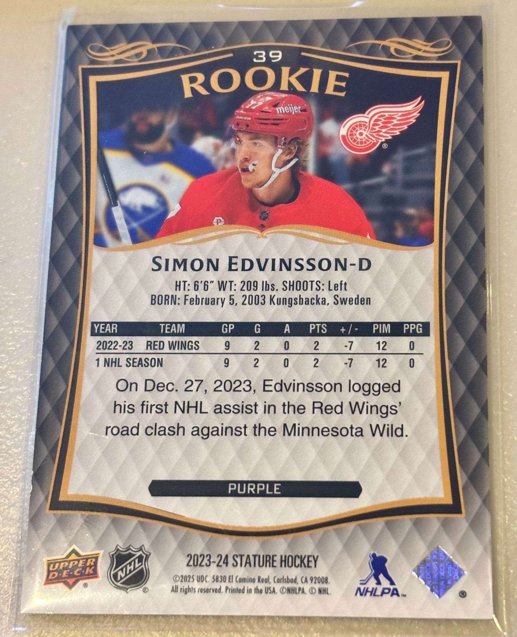 Sport Cards - Simon Edvinson - 2025 Upper Deck Stature Purple - 39 - Fan - Tastic Cards & Comics - Upper Deck