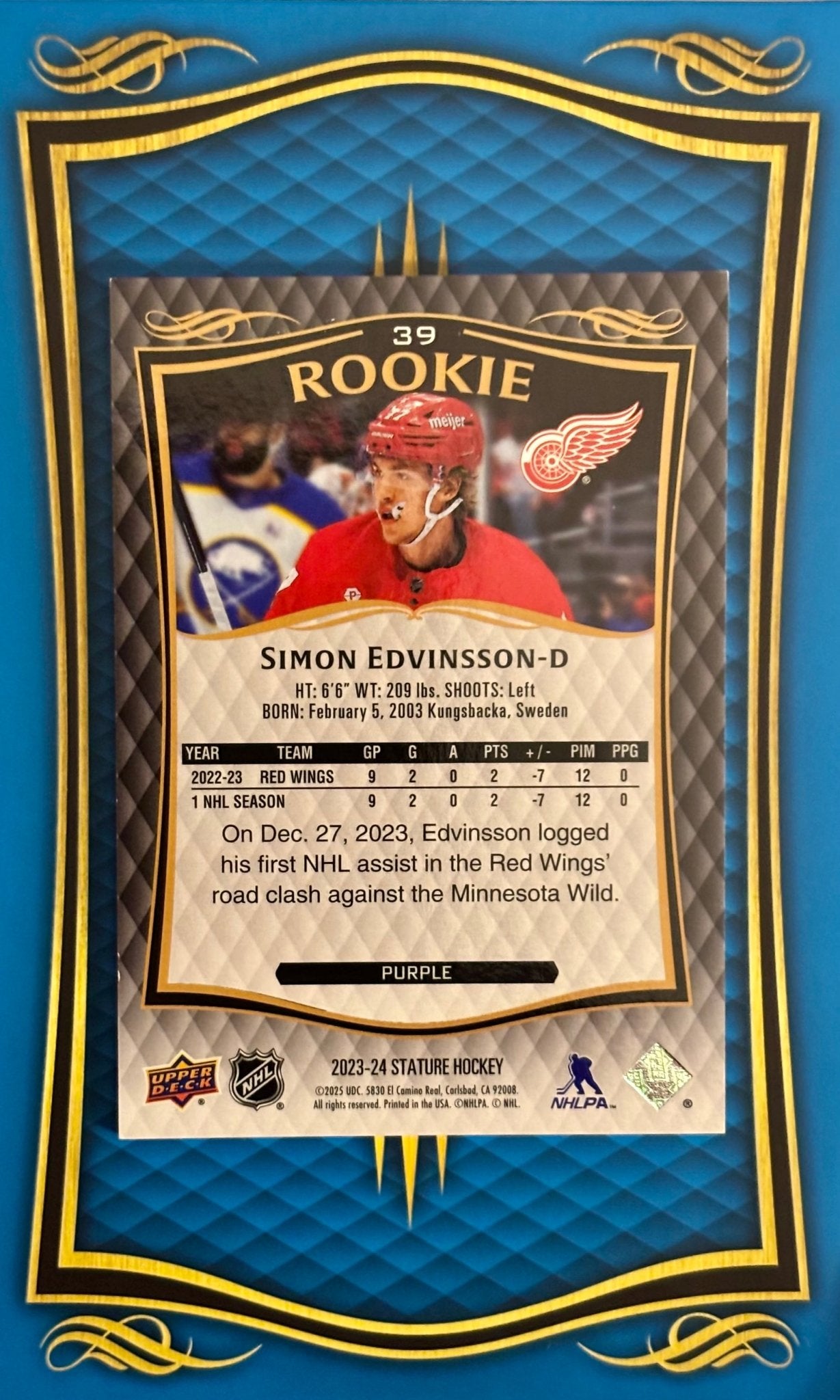 Sport Cards - Simon Edvinson - 2025 Upper Deck Stature Purple - 39 - Fan - Tastic Cards & Comics - Upper Deck