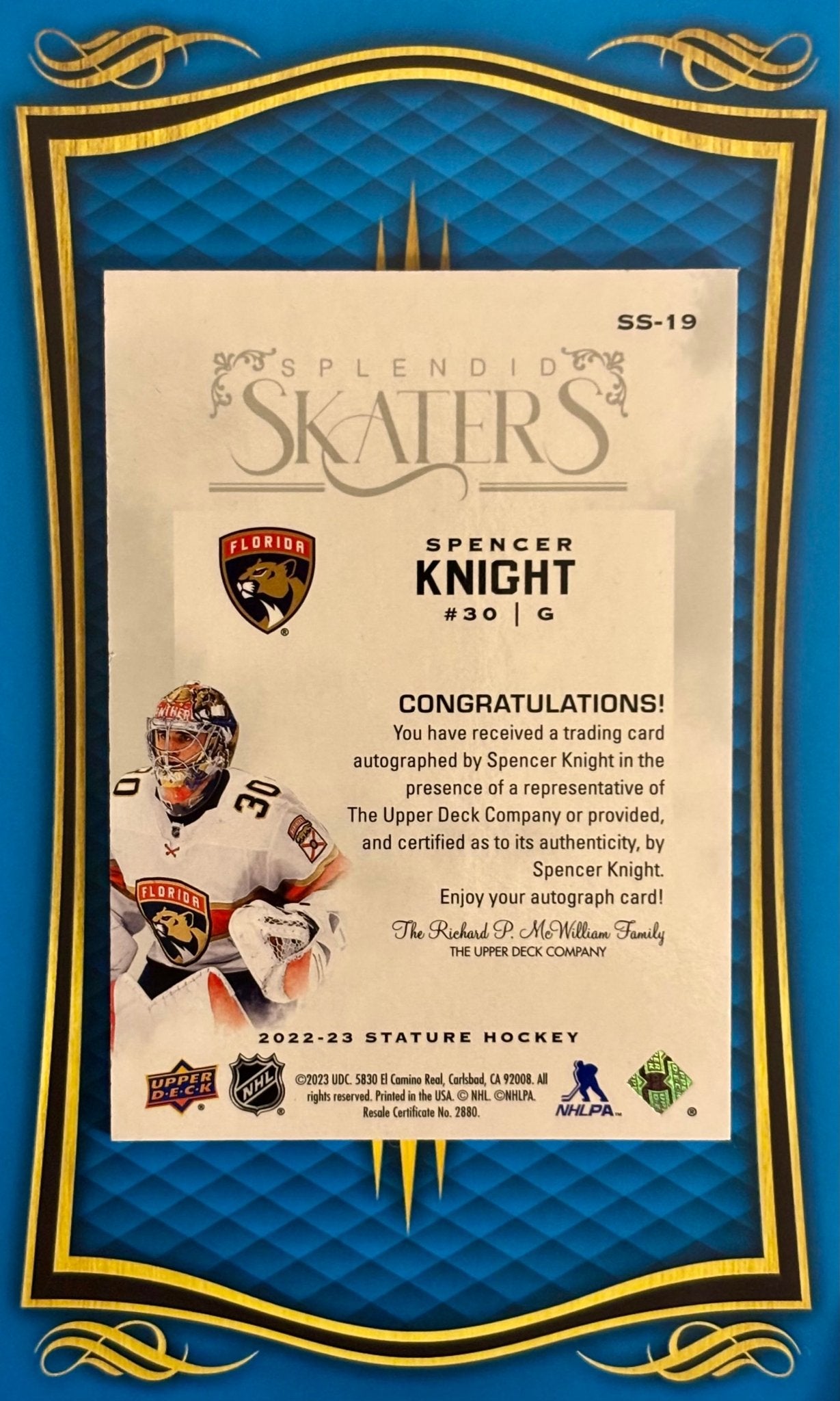 Sport Cards - Spencer Knight - 2025 Upper Deck Stature Splendid Skaters Autograph - SS - 19 - Fan - Tastic Cards & Comics - Upper Deck