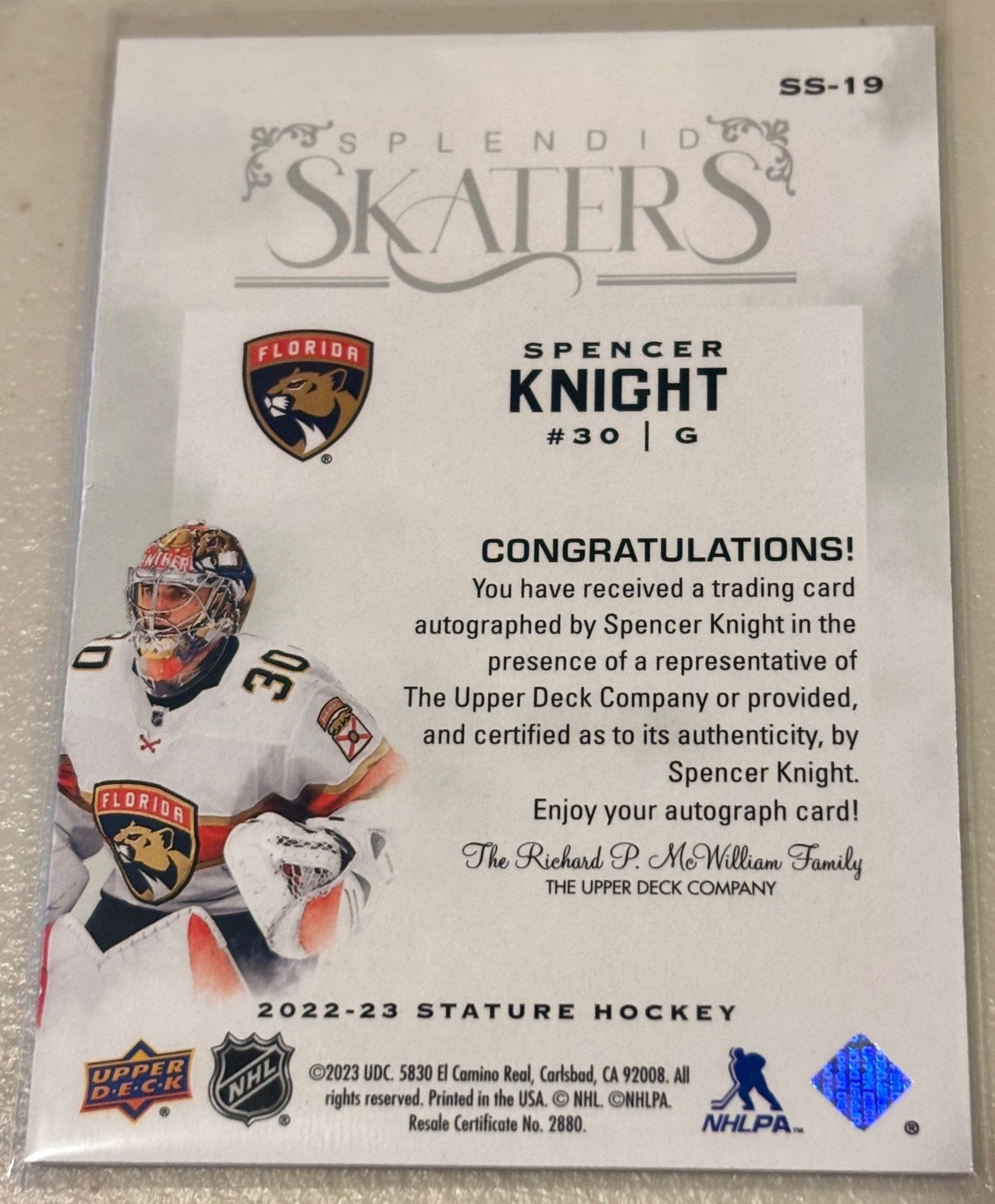 Sport Cards - Spencer Knight - 2025 Upper Deck Stature Splendid Skaters Autograph - SS - 19 - Fan - Tastic Cards & Comics - Upper Deck